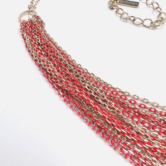 NWOT – Kenneth Cole – Red & Shiny Gold Tone Multi Chain 18” Necklace - Picture 6 of 7